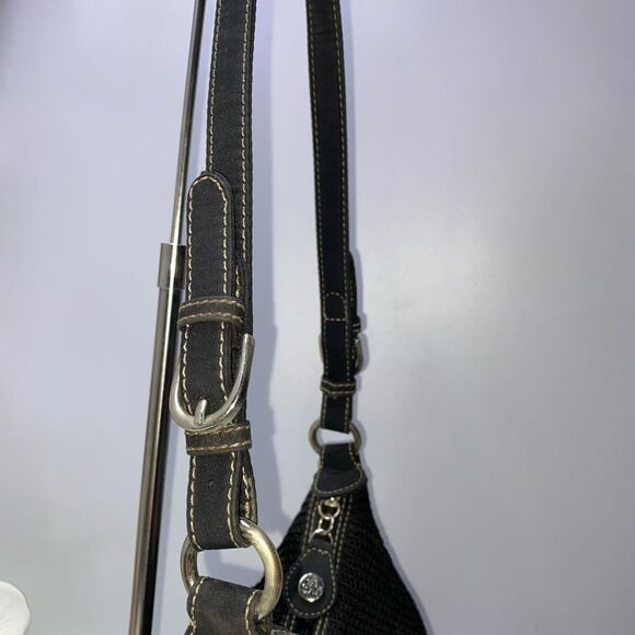 The Sak Black Crochet Shoulder Bag Leather Trim Medium - Picture 5 of 8